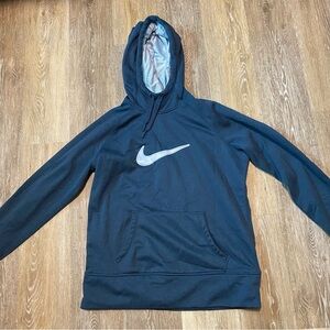 Nike thermafit blue hoodie large logo fleece lined Large